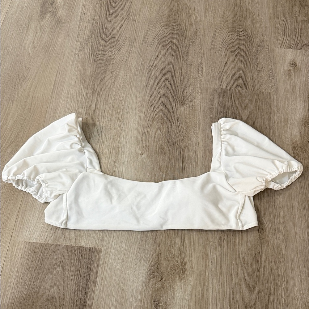 Elegant White Puff Sleeve bikini top